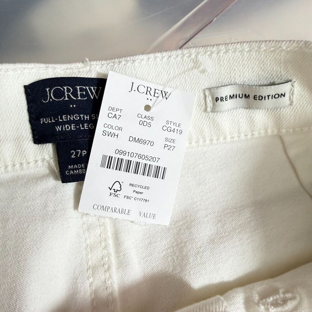 J.CREW Premium Ed Slim Wide Leg Sailor Jean 27P White All Day Stretch NWT B55 - Picture 5 of 6